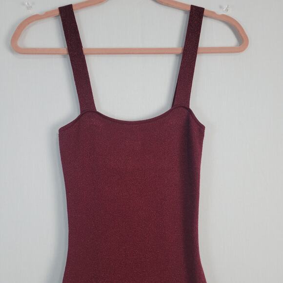 Superdown Zoe Square Neck Dress size M Metallic Burgundy holiday party shimmer - Picture 3 of 10